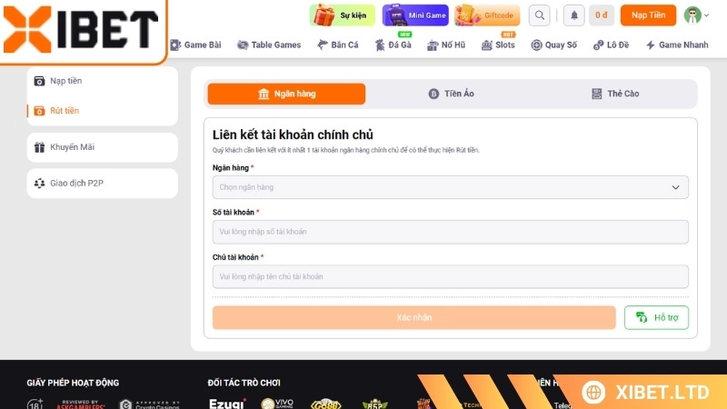 Hướng Dẫn Chi Tiết Rút Tiền Xibet Với 3 Hình Thức Phổ Biến Hình thức rút tiền qua ngân hàng tại Xibet