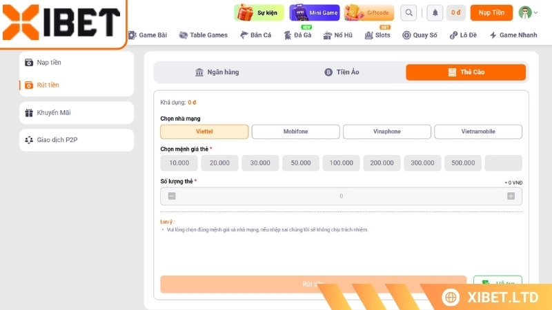 Hướng Dẫn Chi Tiết Rút Tiền Xibet Với 3 Hình Thức Phổ Biến Phương thức rút tiền Xibet qua thẻ cào nhanh chóng, tiện lợi